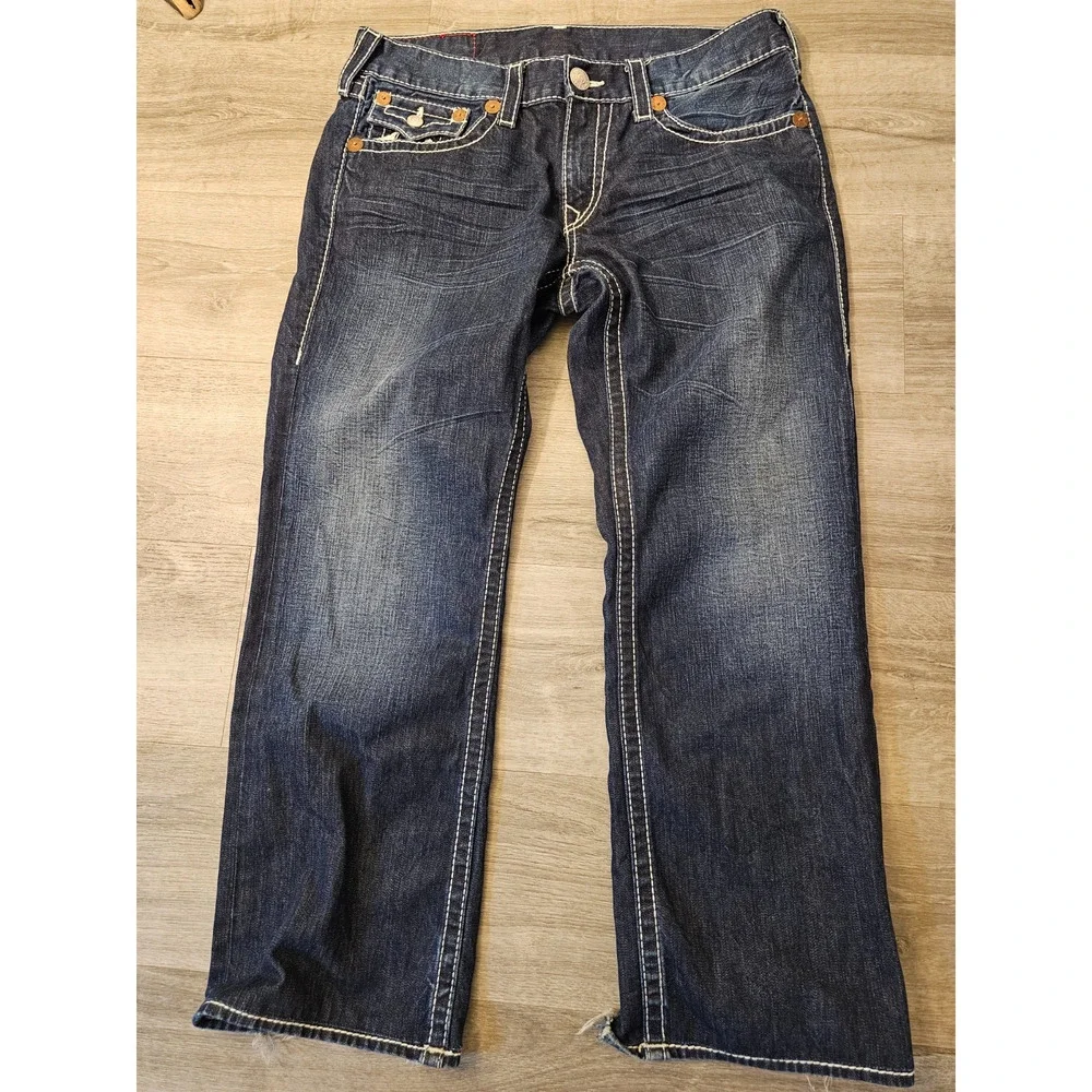 True Religion Jeans 34x30 Rainbow Ricky Size 34 Distressed Denim Made in USA Y2K